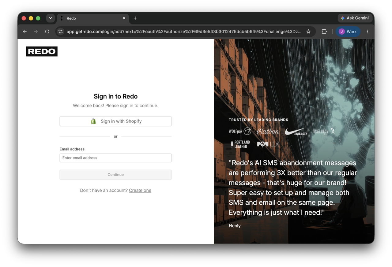 The Redo sign-in page in Chrome